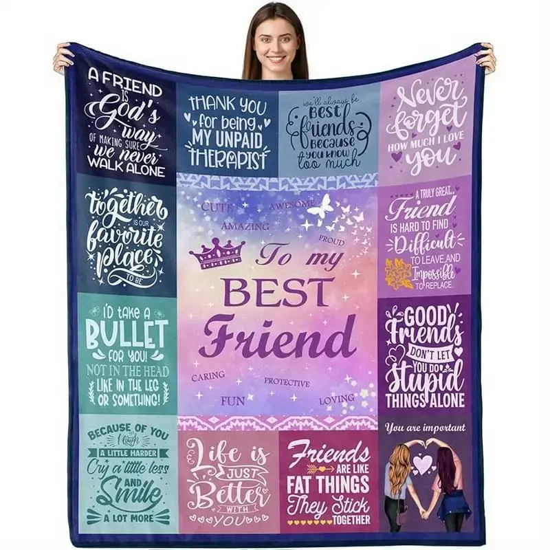 Cozy Bestie Throw Blanket - 280GSM Soft Fuzzy Throw, Heartfelt Friendship Gift for Women - Perfect Birthday Present for BFF, Throw Blankets