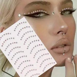 1 Sheet, 3D Simulated Eyebrow-shaped Curved Moon Glitter Rhinestones, Eye and Face Decoration Sticker, for DIY Music Festival Y2k Makeup Party Decorations, Glam