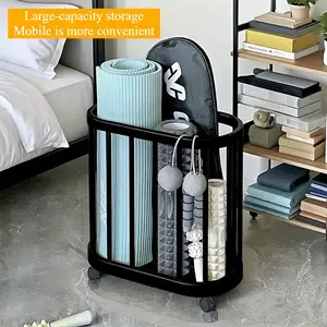 Sports Equipment Storage Rack with Locking Wheels, Modern Organizer Basket for Home Gym, Space Saving Sliding Shelf