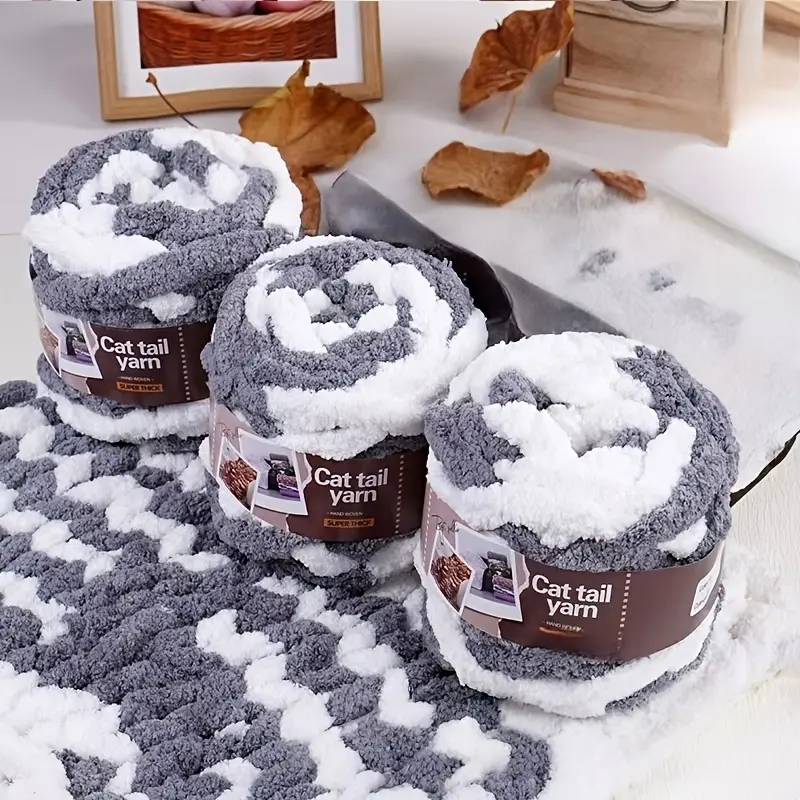 New Cat Tail Yarn 3Pcs=720g, Suitable for Handcrafting Blankets, Cushions, Sofa Pads, Carpets,Mattresses, DIY Handcrafts, Sofa Pad Materials, Blanket Making, High-Quality Yarn, KnittingSupplies, Handcraft Yarn, Knitters, Handicraft Enthusiasts