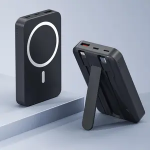 10000mAh Magnetic Power Bank with Built-in USB-C Cable & Phone Holder, Wireless Portable Charger Compatible with iPhone 12-15 Plus/Pro Max