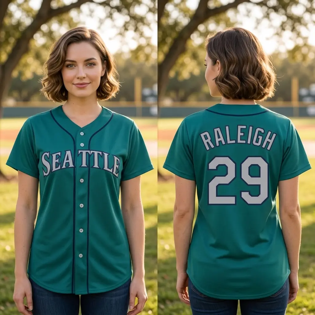 Raleigh Seattle Baseball Jersey, Classic Teal Button-Up Mesh Emerald Cit Style Breathable Fabric #29, Perfect Gift for Baseball Fan