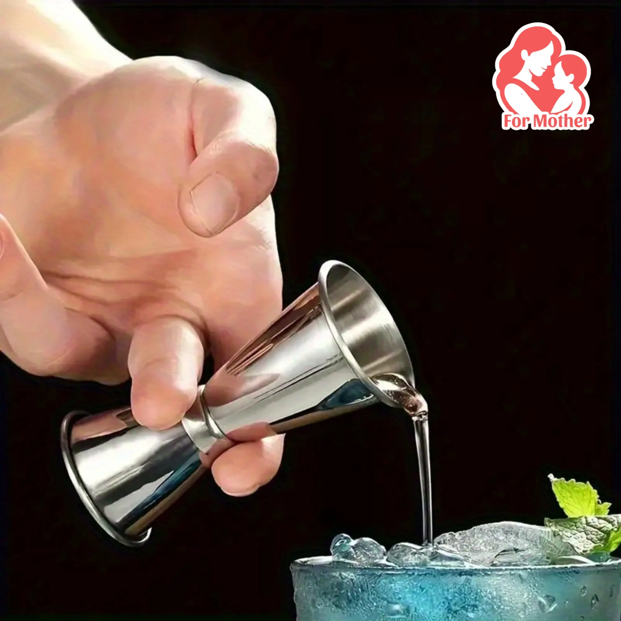 1pc Stainless Steel Roostertail Cocktail Shaker - Solid Metal Bar Tool with Dual Shot Measure Cup, Jigger and Utensils for Home Mixology - Ideal Mother’s Day Gift for Bartending Enthusiasts, Measures Shots