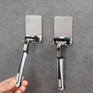 Wall Mounted Razor Holder, Rustproof Wall Mountable 2/3 Counts Stainless Steel Storage Holder Hook, Punch-free Adhesive Hook, Home Organizer, Bathroom Organizer Supplies, Bathroom Organizing Accessories