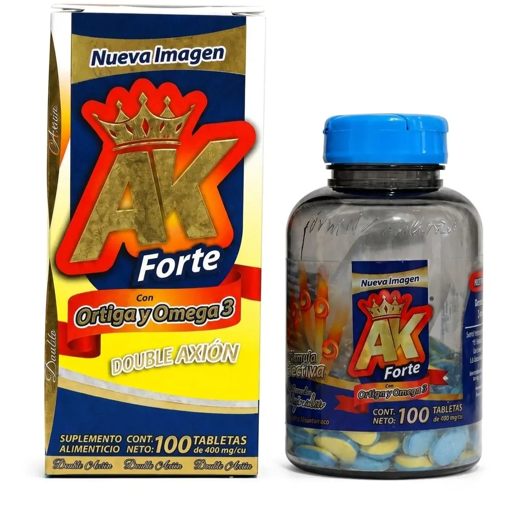 AK Forte Reforzado, 100 Tablets, Dietary Supplement with Glucosamine, Chondroitin, Collagen, Vitamin C, Turmeric, Nettle, Omega 3 and MSM, 400 mg Each, Product of Mexico