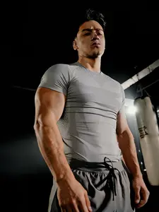 Men's Honeycomb Patchwork Quick-Dry Fitted T-Shirt, Stretch Breathable Wrinkle-Resistant, Boxing Running Fitness Daily Wear