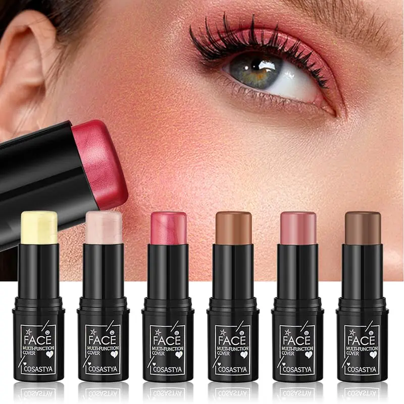 6PCS Cream Contour Stick Kit,Matte Waterproof Blush Highlighter Bronzer Contour Stick with Makeup Sponge,Non-greasy Creamy Travel Size Contouring Stick Makeup Set for Face,Suitable for All Skin Types