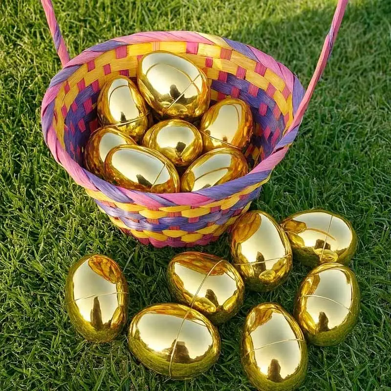 10pcs Fillable Plastic Easter Eggs:  Versatile Fillable Centers - for Egg Hunts, Basket Stuffers, Party Favors & Spring Decorations - Golden for Fillable Egg Hunt Games Suitable for Easter Party Supplies