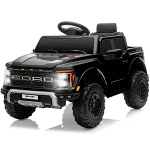 COCLUB 12V Ford F150 Raptor Ride-On Car Remote-Controlled Kids' Electric Vehicle with Bluetooth FM Trunk Included for Toddlers 3-6 Blue