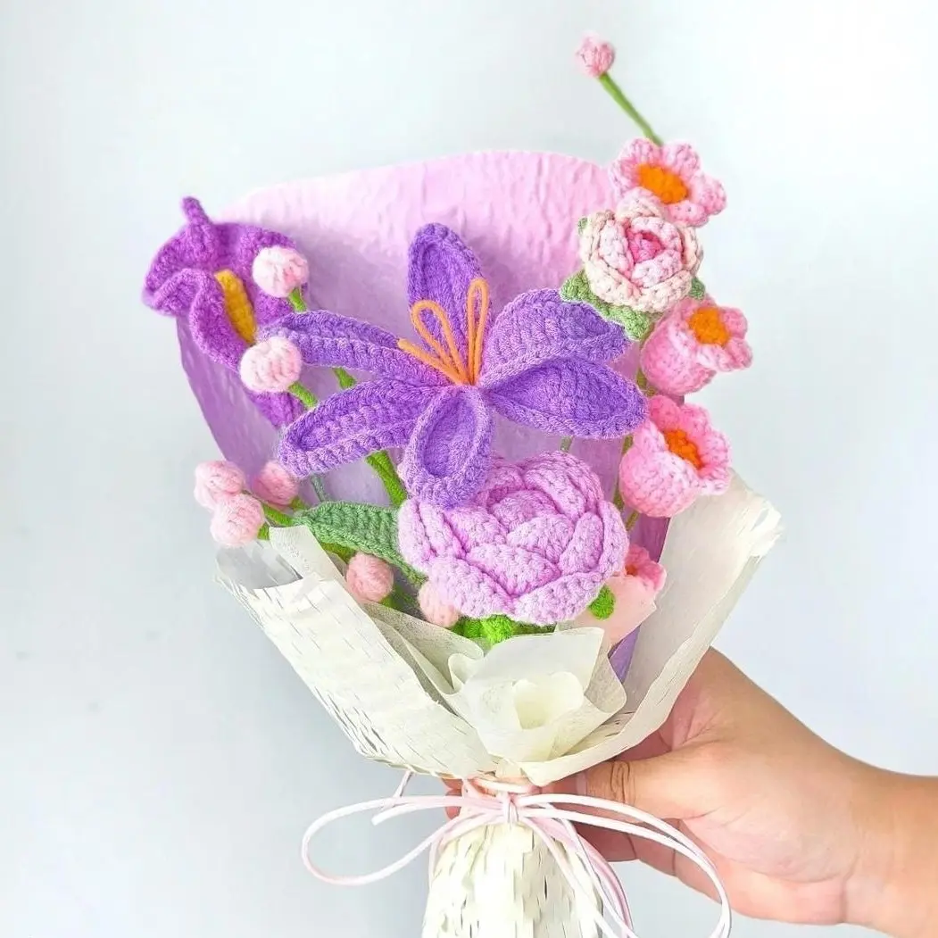 Crochet Flower Bouquet Bloom Haze, Small Handmade Yarn Flowers Gift Home Decor