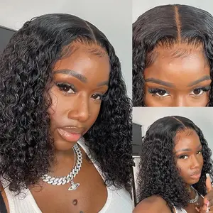 Nerkre TiktokShop 5x5 Deep Curly Bob Wig Human Hair Curly Wave HD Transparent Lace Front Wig for Black Women Brazilian Curly Bob Glueless Pre Plucked with Baby Hair Natural Hairline 180% Density