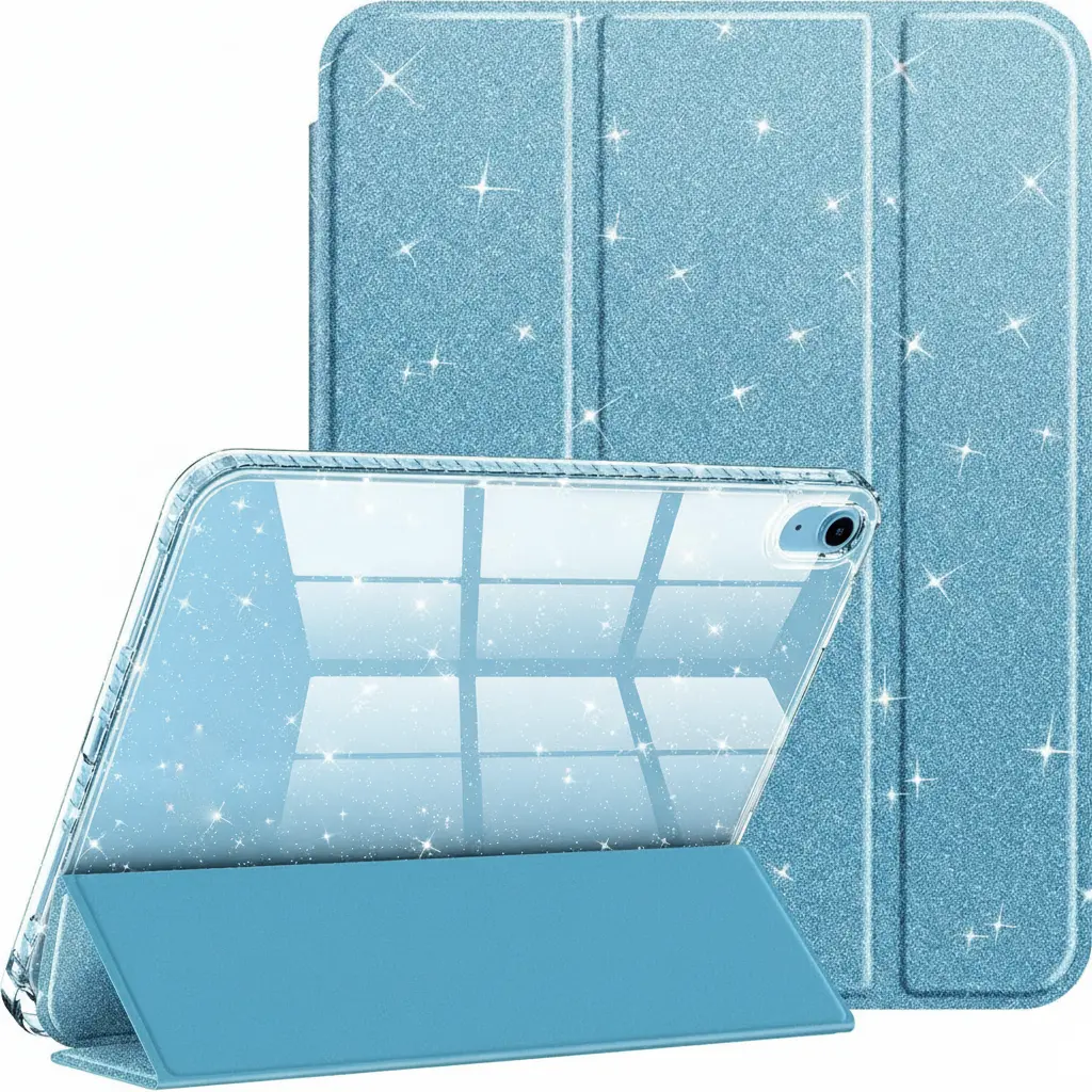 iPad Case with Pencil Holder - Glitter Sparkly Cover for 11th Gen 11in (A16) 2025 & 10th Gen 10.9in 2022, Light Blue Shiny Clear Transparent Back Shell