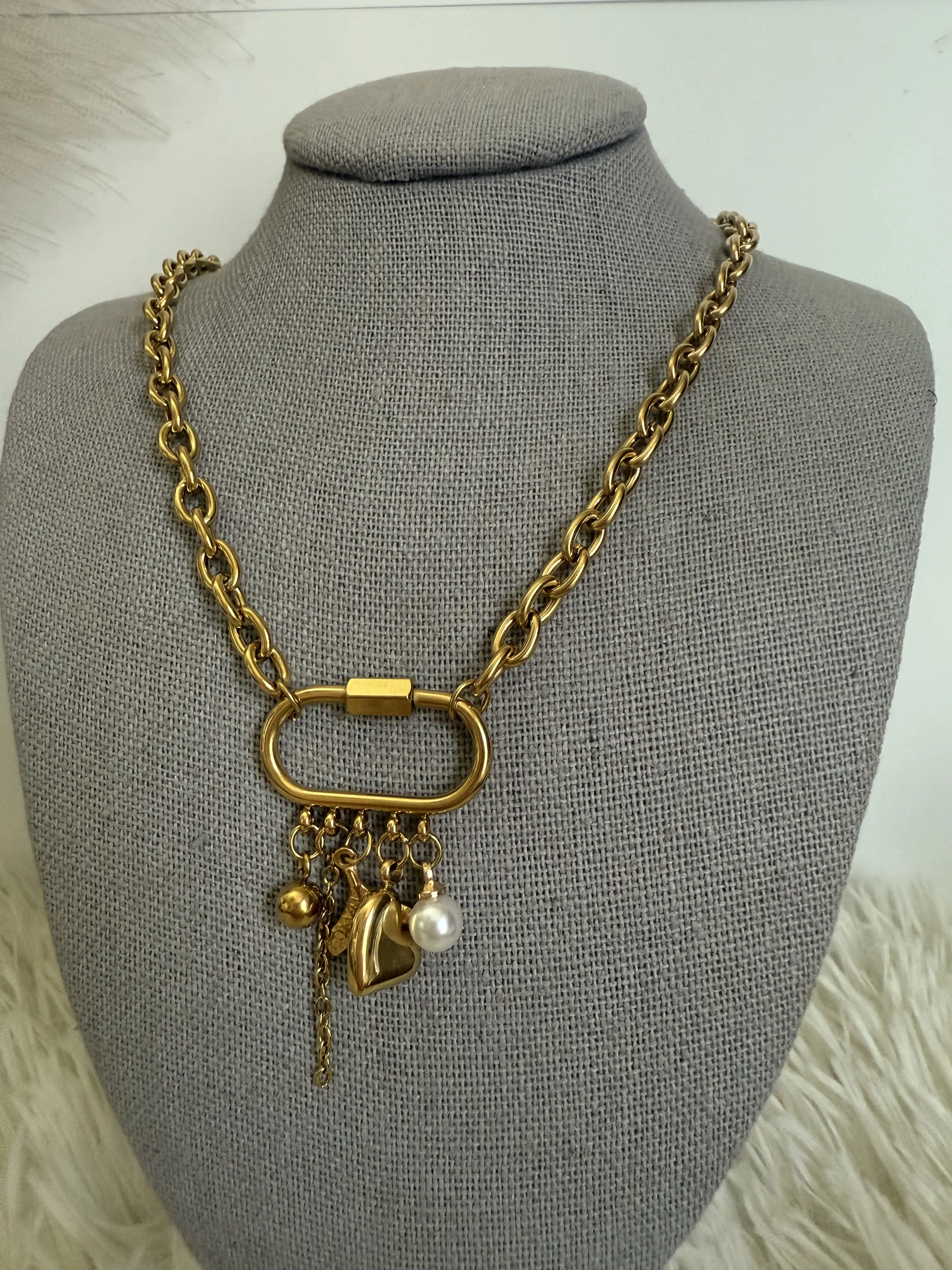 N279- Stainless Steel Chunky Heart Starfish Shell Pendant Necklace!