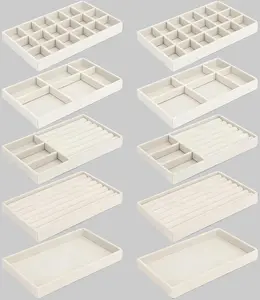 10 Pack Stackable Velvet Jewelry Organizer Trays Drawer Insert for Ring Earring Storage Display Holder Fits Wardrobe Dresser Drawers Women Gift