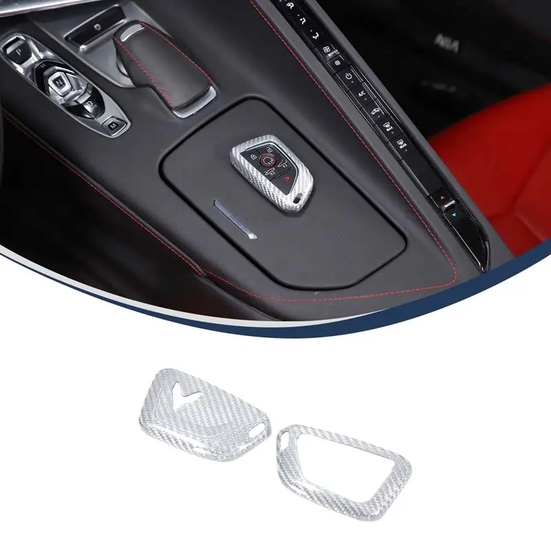 100% Brand New 1-Piece Genuine Carbon Fiber Car Key Case Set - Anti-Fade Silver/Yellow Forged Pattern Protector for Corvette C8, Plastic & Silicone Car Interior Accessory for Luxury Decoration Upgrades