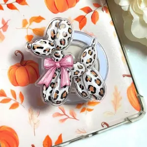 Leopard Balloon Dog MagSafe Phone Grip – Cute Coquette Bow Magnetic Pop Socket & Kickstand – Girly Gift