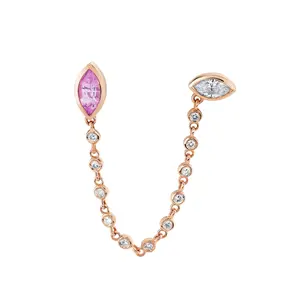 READY TO SHIP PINK SAPPHIRE & DIAMOND DUO CHAIN LINK STUD