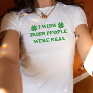 I Wish Irish People Were Real Baby Tee Y2k St Patricks Day Baby Tee Funny Shamrock Shirt For Women Saint Pattys Day BabyTee Irish Lover Gift