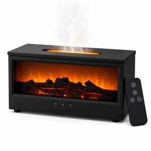 280ml USB-C Cool Mist Aroma Humidifier Fireplace Diffuser - 7-Color LED Flame Light, Remote Timer, Summer Home Refresh Decor for Bedroom anxiety relief office gift