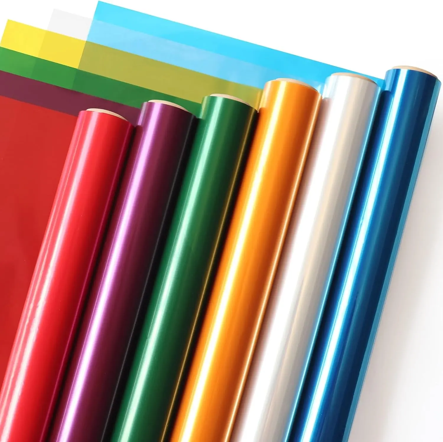 Transparent Colored Cellophane Wrap Roll - 6 Colors, 34 in x 16.4 ft Cellophane Paper Rolls - Red, Purple, Green, Gold, Blue, Clear Cellophane Wrap for Gift Baskets, Treats Wrapping, Crafts