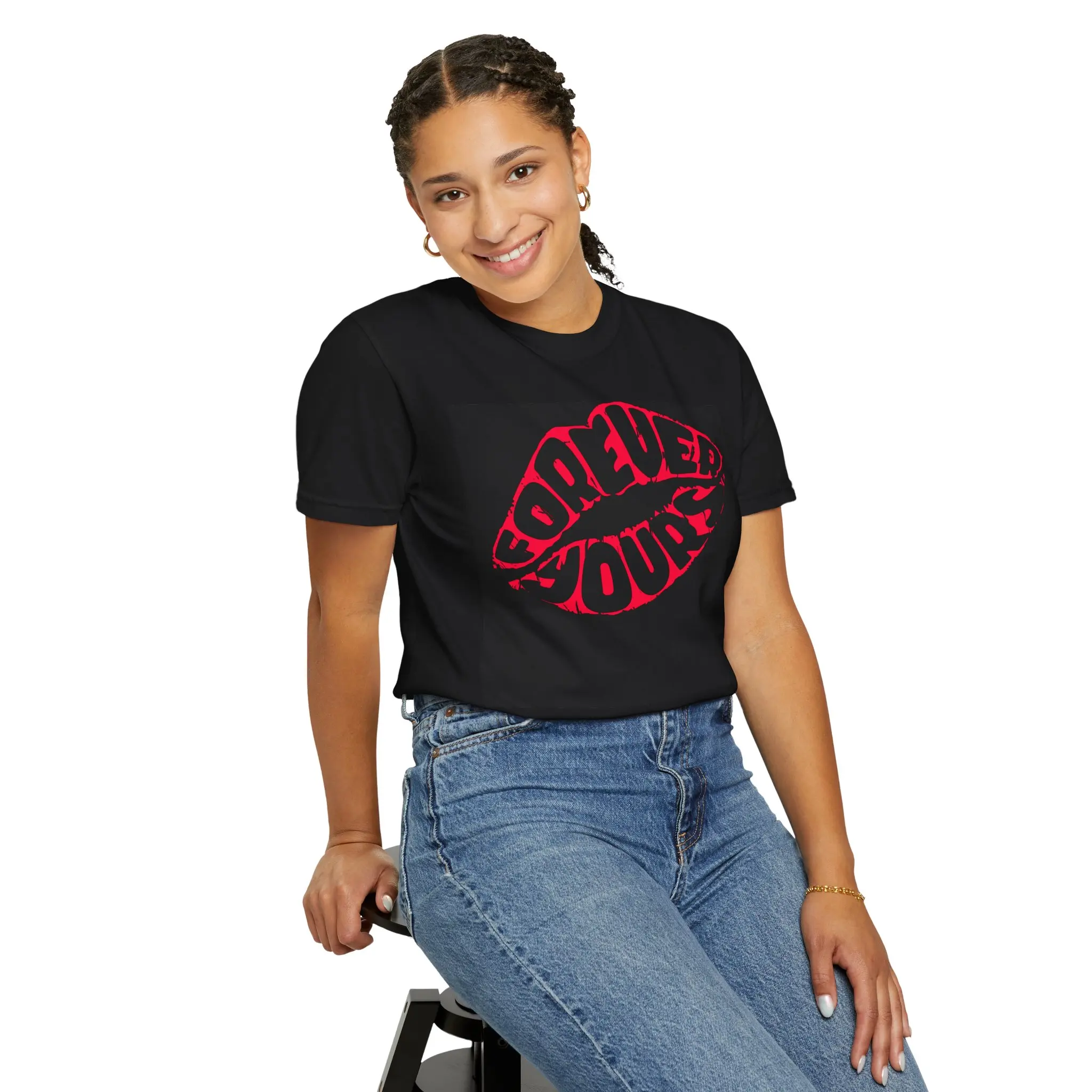 Forever Yours Lips design T-Shirt | Romantic Red Typography