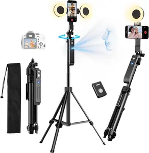 70.9" Auto   Tripod 360 Rotation with Lights, Motion Sensor Phone Tripod Stand Selfie Stick with Remote,   Gesture Control Phone Camera Holder for Vlog/Live Stream/Video Recording