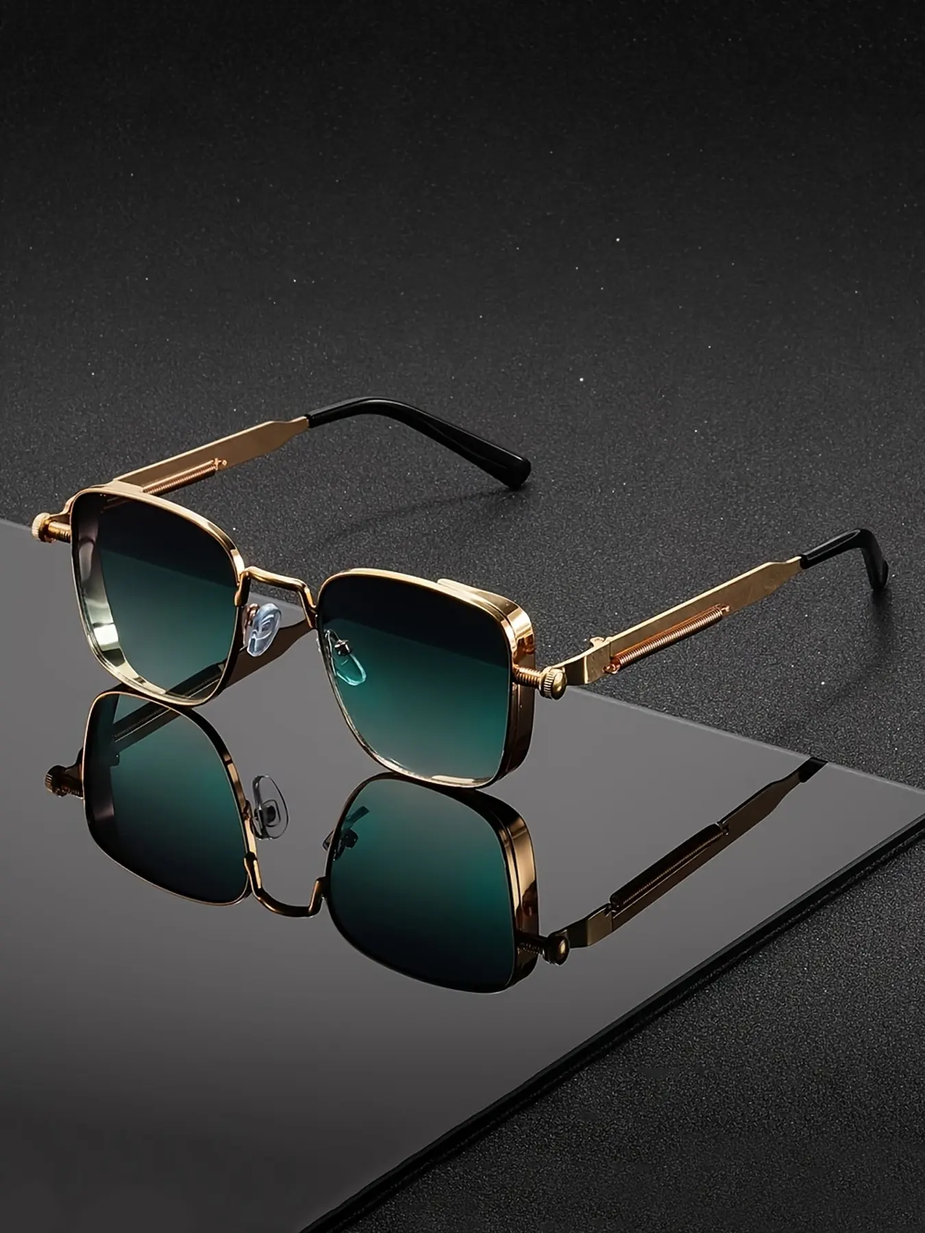 Vintage Steampunk Square Frame Fashion Glasses, Trendy Fashion Shades, Metallic Full-Frame Anti-Reflective PC Lenses, Unisex Glasses for Parties, Driving & Dress-Up Events, Classic Eyewear, Square Mirrored Shades