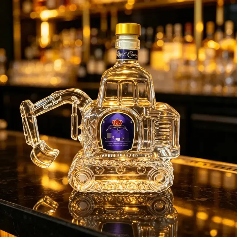 Excavator-Shaped Glass Decanter - Unique Whiskey Container, Home Bar Decor Accessory, Unique Gifts, Collectibles for Whiskey Enthusiasts