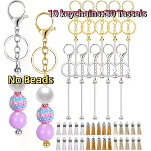 10 PCS Beadable Keychain Bars Bulk with Tassels for Keychain Making Kit Gifts for Women Men DIY Crafts