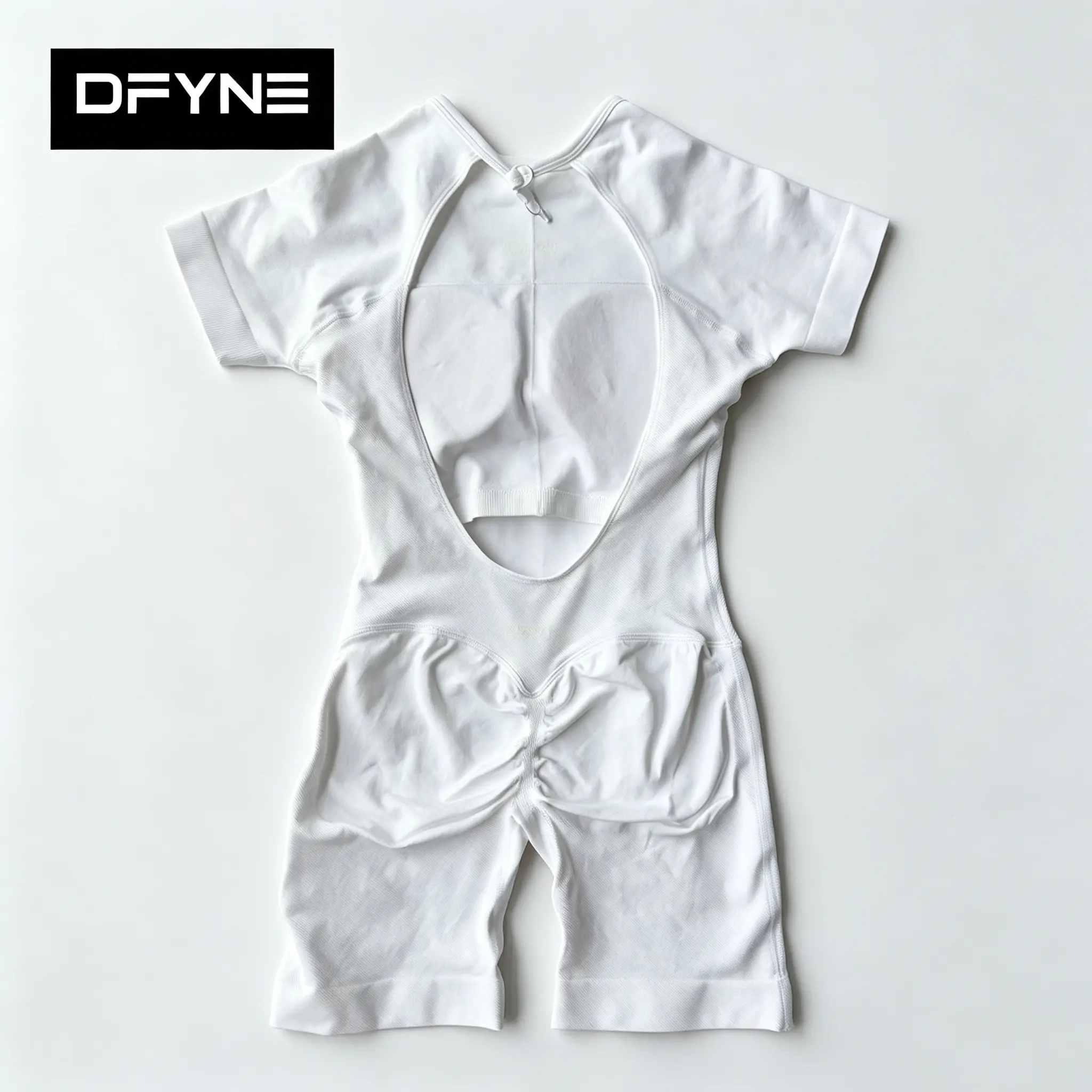 DFYNE New Arrival Women Short Sleeve Open Back One Piece Bodysuit, Tummy Control Butt Lifting Sculpt Jumpsuit, Matte Seamless Squat Proof Athletic Romper for Running Gym Yoga Outdoor Workout