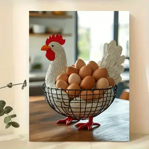 Charming Rooster and Egg Basket Canvas Wall Art with   - Rustic Farmhouse Decoration for Kitchen, Living Room, or Office - Perfect Easter, Mother's Day, or Birthday Gift, Kitchen Wall Art |     Rustic Canvas Art |     Cute Rooster Pattern, Farmhous