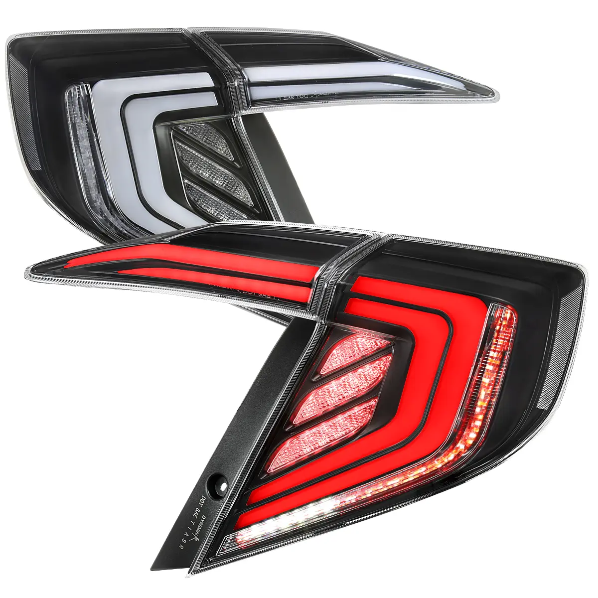 Spec D Tuning LT-CV164JMLED-SQ1-RS Sedan LED Tail Lights with White Light Bar Sequential Signal & Breathing Light Effect Matte Black Housing & Clear Lens for 2016-2021 Honda Civic