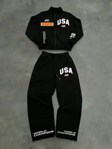 Unisex Black Athleisure Tracksuit Set, Athletic Tracksuits, USA F1 Inspired Hoodie and Joggers, for Men and Women, Fitness Training and Casual Sporty Looks