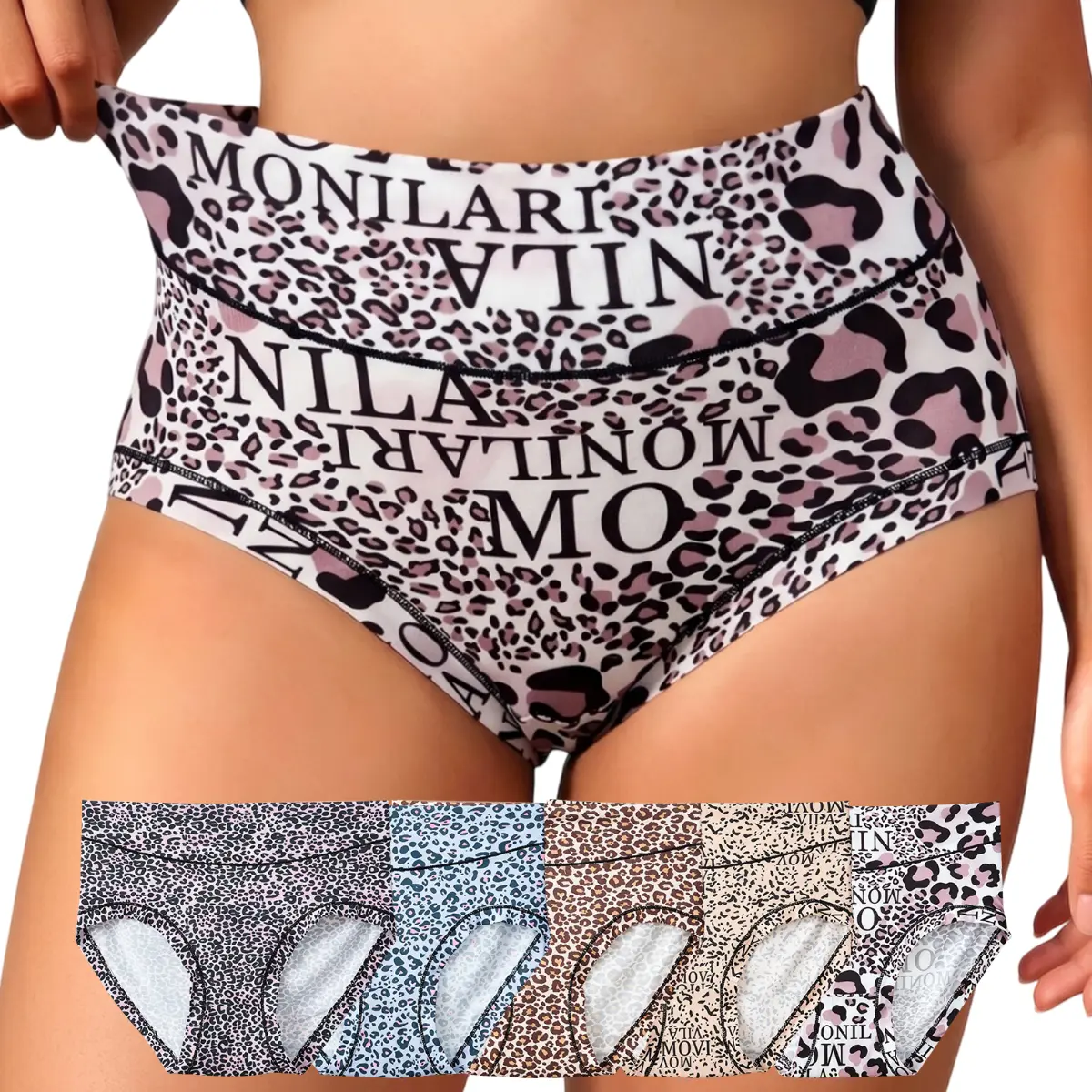 5 PCS Women Plus Size Leopard Print Brief Panties, Soft Stretch Breathable Skin Friendly Multi Mixed Leopard Pattern Underpants Pack, Full Coverage Daily Casual Essential Undies, Comfort Knit Underwear Sizes 1XL-4XL