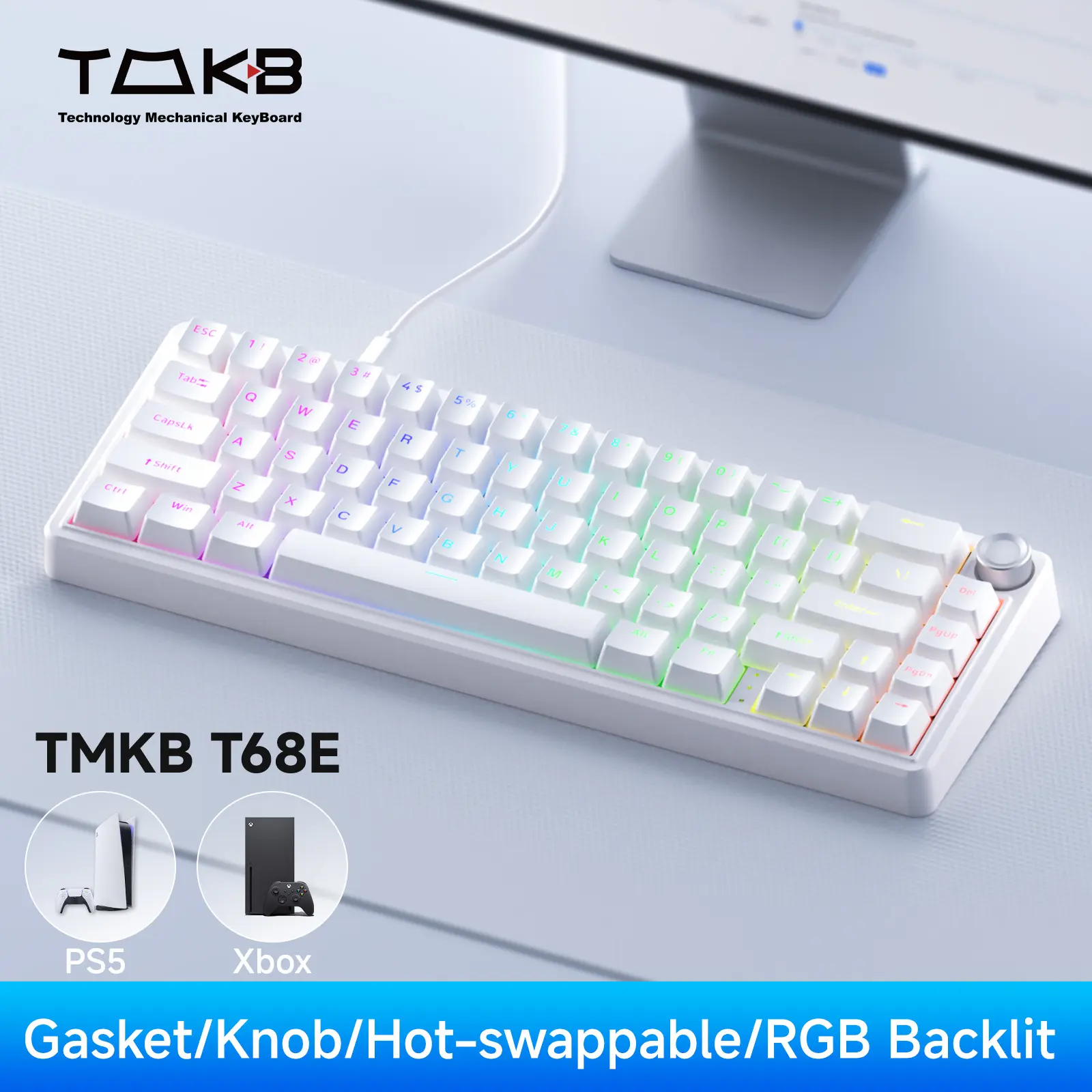 [Restock] KEMOVE DK68E/T68E/DK81E/T81E  Mechanical Gaming Keyboard Hot-Swappable Gasket-Mount Creamy Sound Programmable Volume Knob RGB Backlit ABS Keycaps 5-Layer Foam Pre-Lubed Switches USB-C Wired
