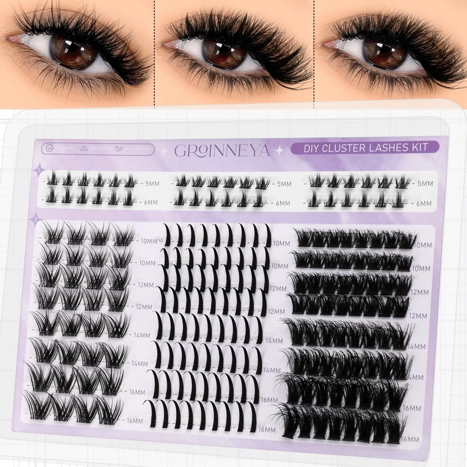 GROINNEYA 10 Rows Mix Length Eyelash Clusters 3 Styles Upper Lashes 2 Rows Bottom Lashes 5D Wispy Effect Individual Lashes Soft Lightweight Medusa Lashes DIY Extension Volumized False Eyelashes,Tail Elongated Eyelashes,Lash Lift,Eyelash Extensions