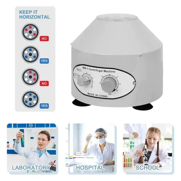 800-1 Desktop Electric Centrifuge (Centrifugal Machine) - 4000Rpm Medical Laboratory Equipment with Timer, Rotor, 5-32℃ Indoor Temp, for Chemistry Hospital Experiments; Warnings: No Operation Without Rotor, No Touch While Moving, Do Not Operate Without Ro
