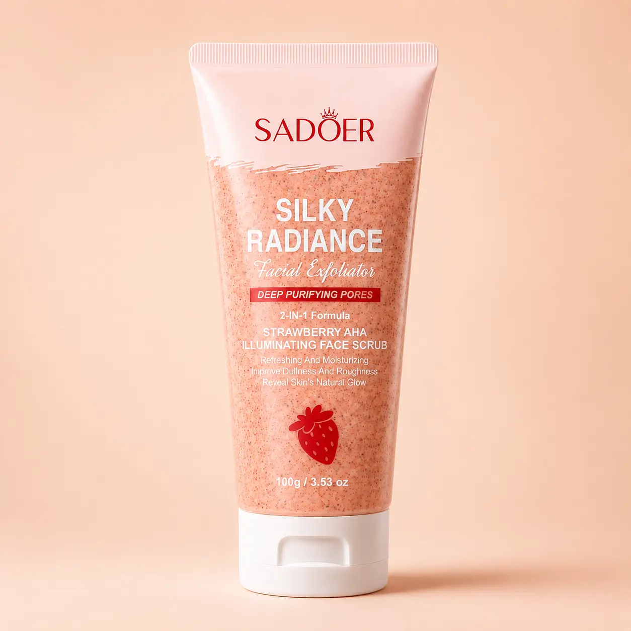 Strawberry AHA Facial Exfoliator, Illuminating Face Scrub for Silky Smooth Skin - Deeply Cleanses with a Sweet Strawberry Scent, 100g, Gentle, Radiance, Nourishing