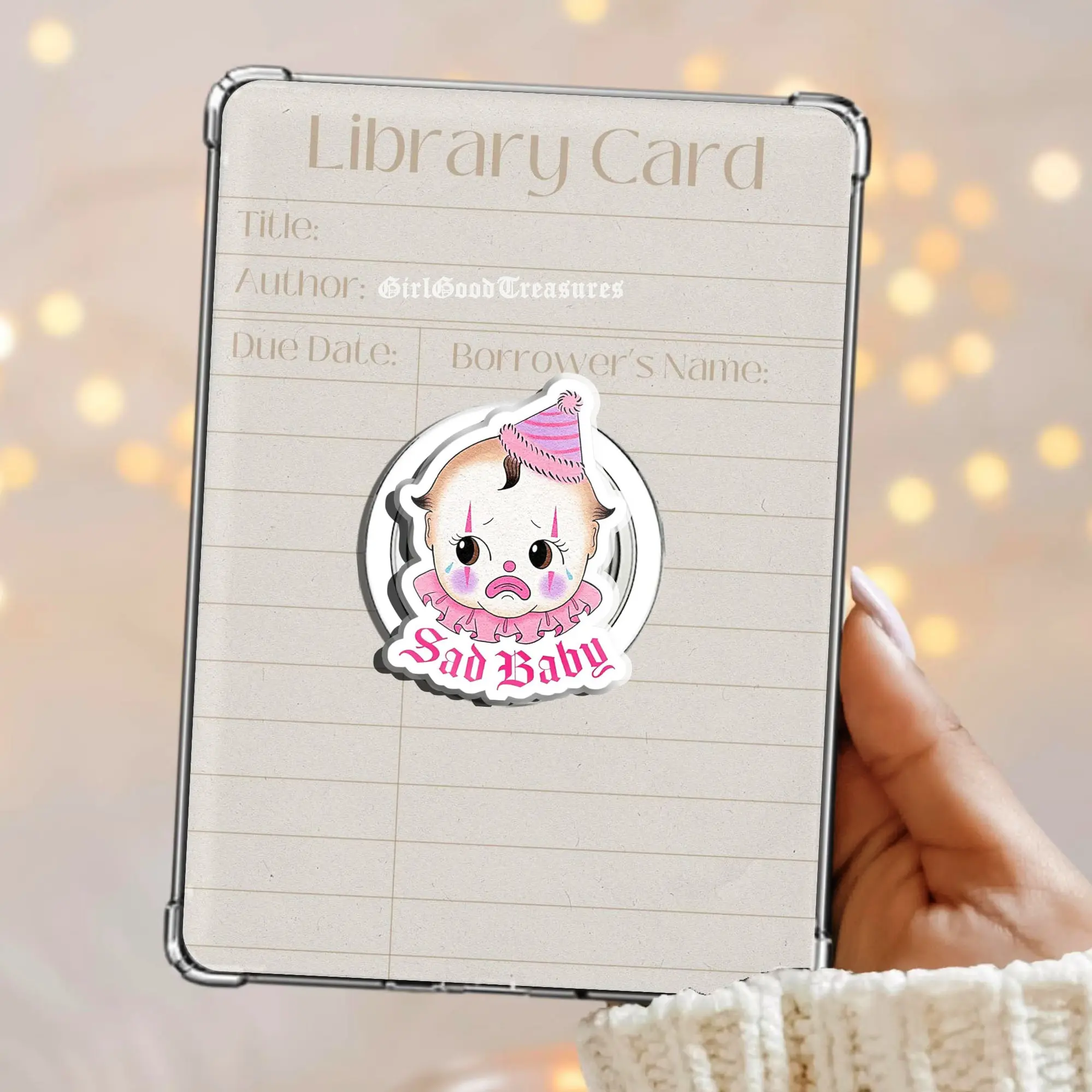 Kewpie Baby Clown Costume Sad Baby Magnetic Pop Socket Love Heart Baby Doll Kindle Grip Cute Adorable Lovely MagSafe Phone Grip Cute Love Phone Holder, Kawaii Gift for Phone or Kindle Lovers Magnetic Pop Socket Phone Grip Kindle Grip Popsocket