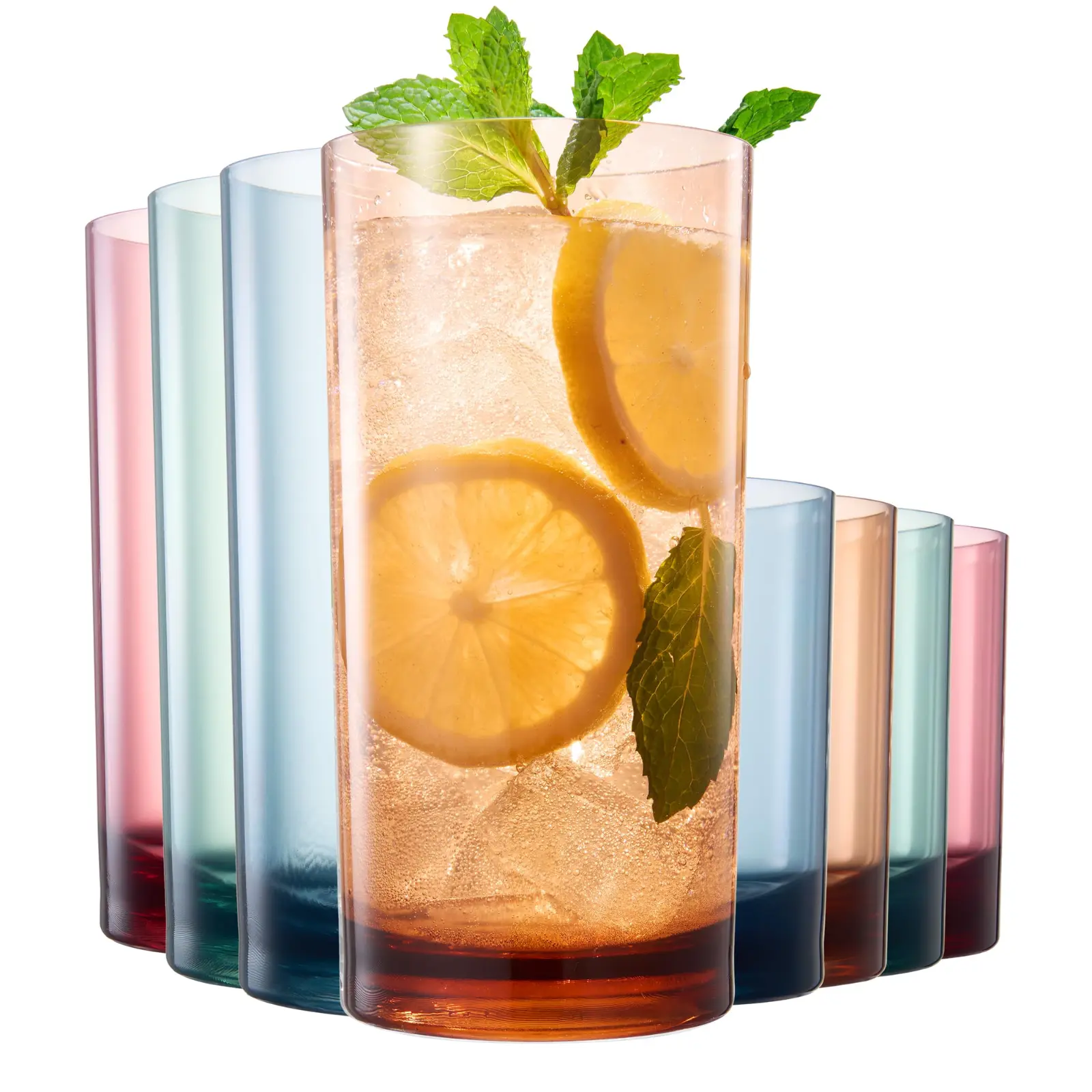 Khen Colored Acrylic Classic Plastic Reusable Drinking Glasses (Set of 8) Restaurant Cups Style 12oz Rocks & 16oz Water Cups Tumbler, Juice, Wine | BPA-Free Tumblers | Top-Rack Dishwasher Safe