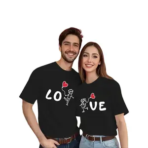 Couple's T-shirts for men and women - Romantic letter initials and slogan design, loose-fitting round-neck short-sleeve style, ideal for date night/Valentine's Day gift - Couple's set available in multiple colors