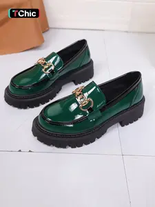 Women's Fashion Loafers, Thick Sole Design, Comfortable Casual Commuter Shoes, All-Day Support, Stylish Ladies Footwear, PU Leather Loafers