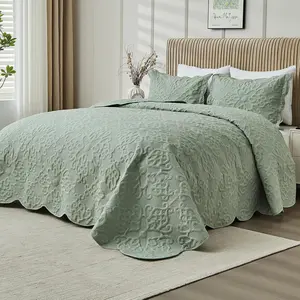 Oversized King Bedspreads 128x120 Extra Wide Quilt for Tall Bed Lightweight 3 Piece Quilted Coverlet Pillow Shams Set Sage