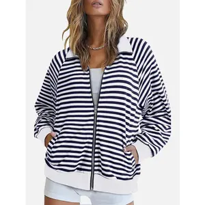 Striped Zip Up Long Sleeve Sweatshirt