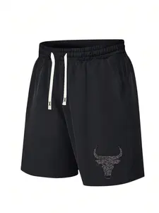 Summer new men's shorts bull pattern printing trend sports wind elastic waist drawstring trousers travel holiday outdoor camping thin cool men's half trousers