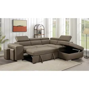 Rattan Sectional Sofa 105" with Adjustable Headrest, Pull Out Couch Bed, Storage Ottoman & 2 Stools - Comfortable Design for Home Furniture Living Room Luxury Lounge Modern Interior sectional couch compressed sofa