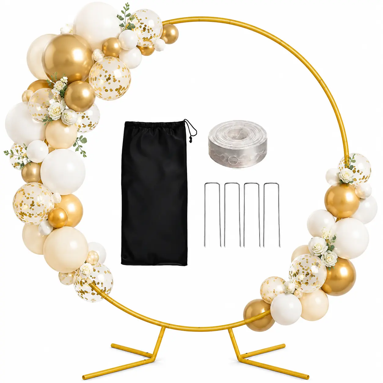 Gold Round Metal Arch Backdrop Stand, Circle Balloon Arch Frame Kit for Wedding, Birthday, Bridal Shower & Party Decor