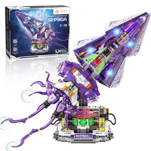 BUILDIFY Mechanical Squid Building Set with Lights Rotatable Link Components & Display Stand STEM Toy for Kids 8-14 Home Office Decor for Adults 975PCS