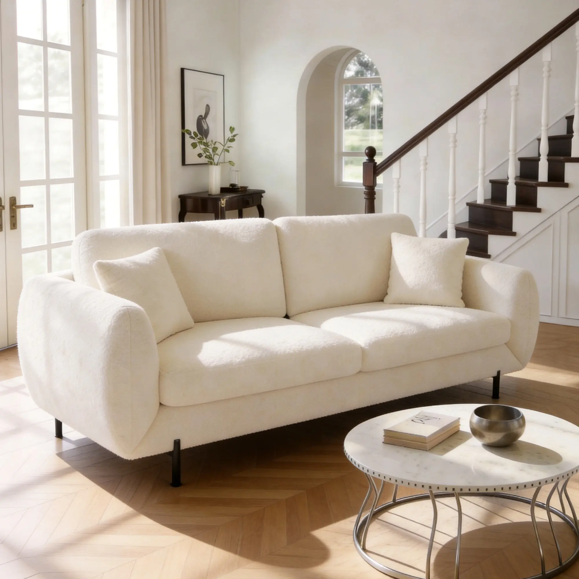 Comfy 82" Loveseat Sofa, Lambswool Recliner Sofas, Deep Seat Couches,  Removable Cover, Easy Assembly Couch For Bedroom Small Spaces, 3-Seater Sofa Set Furniture Beige, Modern Upholstered Sofa, Couches For Living Room