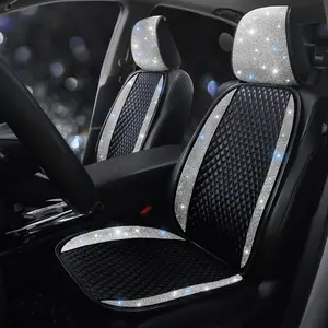 Bling Crystal Rhinestones Car Front Seat Covers for Womens Shining Diamond Seat Protectors, Anti-Slip Bottom Seat Cushion Covers for Auto Universal Fit Int
